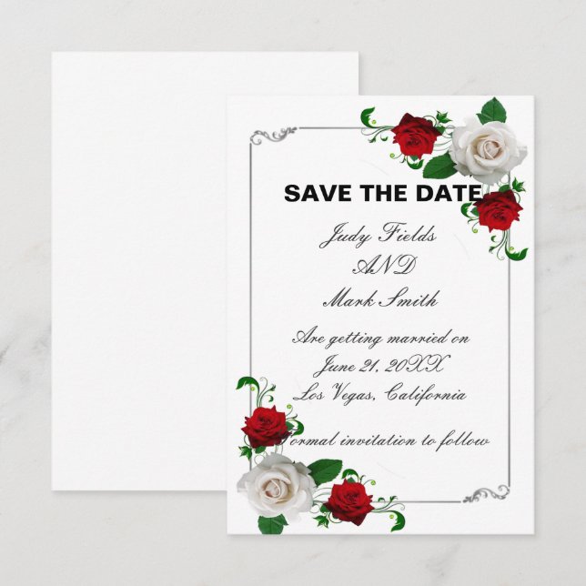 Red & White Roses Christmas Wedding Save The Date Announcement (Front/Back)