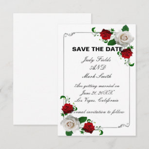 Red & White Roses Christmas Wedding Save The Date Announcement