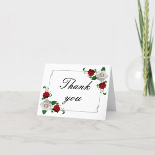Red & White Roses Christmas Wedding Thank You Card