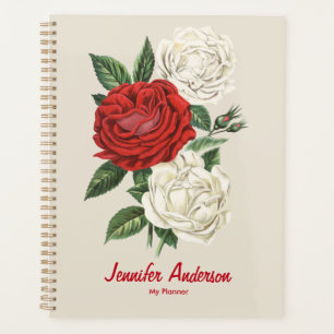 Red & White Roses Floral Your Name Daily Weekly Planner