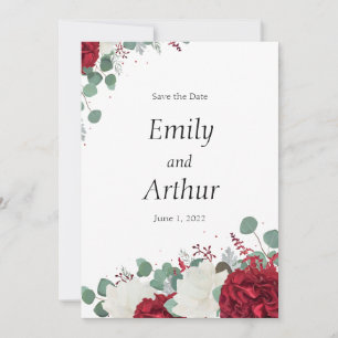 Red & white roses set 15 Save the Date Invitation