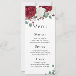 Red & white roses set 15 wedding Menu card