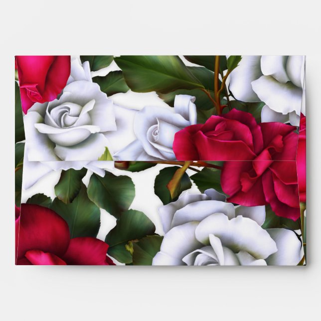 Red & White Roses Shabby Chic Rustic Modern Glam Envelopes (Back (Top Flap))