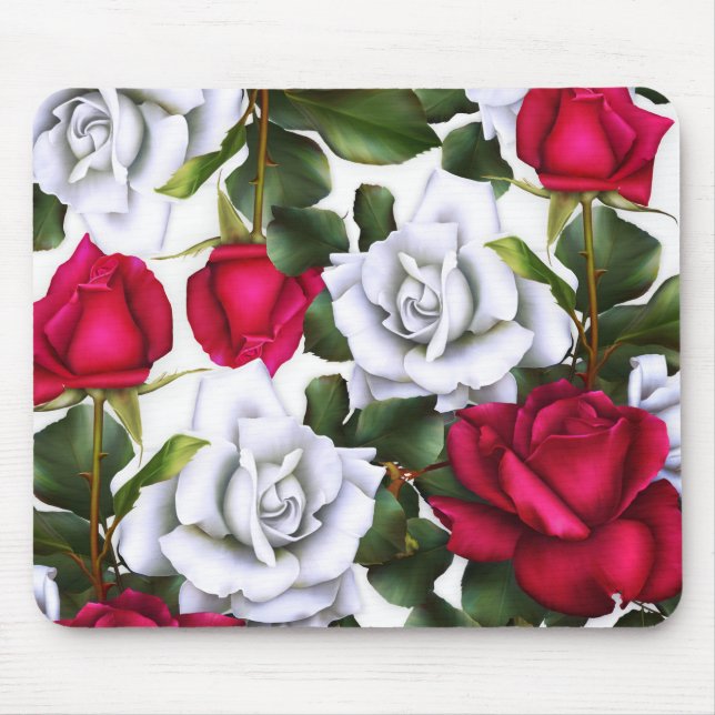 Red & White Roses Shabby Chic Rustic Modern Glam Mouse Mat (Front)