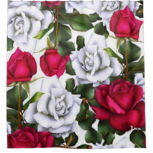 Red & White Roses Shabby Chic Rustic Modern Glam Shower Curtain