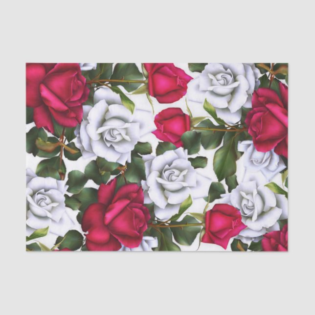 Red & White Roses Shabby Chic Rustic Modern Glam Tissue Paper (Front)