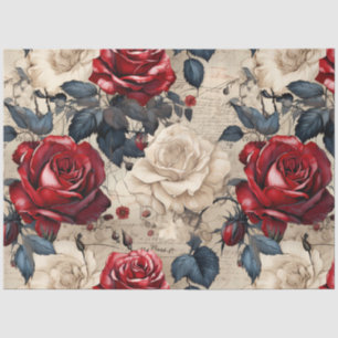 Red & White Roses Vintage Inspired Decoupage Tissue Paper
