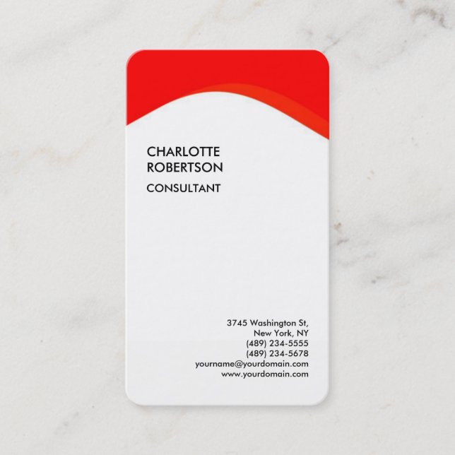 Red White Rounded Exclusive Special Modern Unique Business Card (Front)