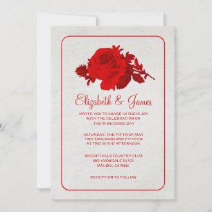 Red White Rustic Floral/Flower Wedding Invitations