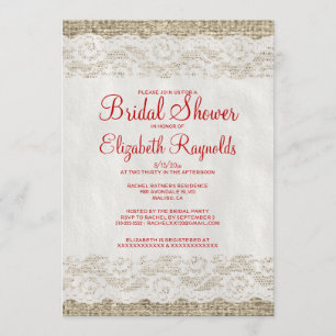 Red & White Rustic Lace Bridal Shower Invitations