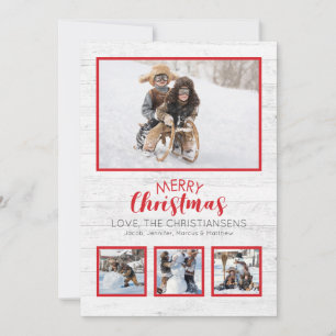Red White Rustic Wood Photo Christmas