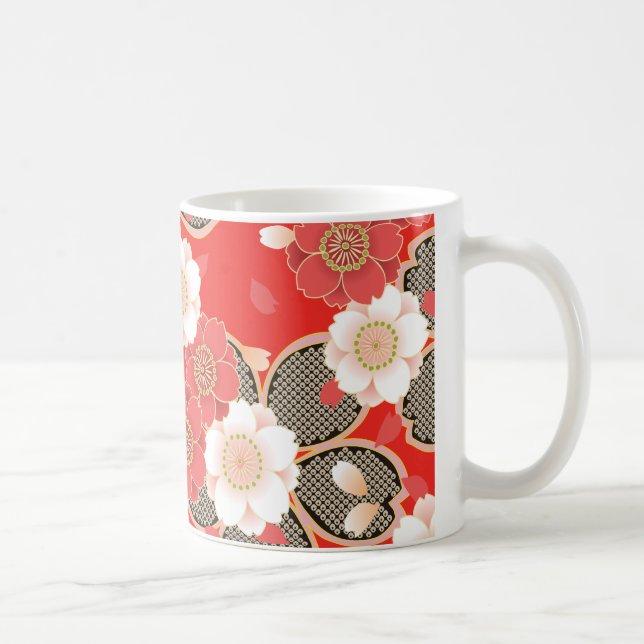 Red & White Sakura Japanese Kimono Coffee Mug (Right)