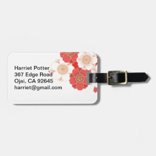 Red & White Sakura Japanese Kimono Luggage Tag