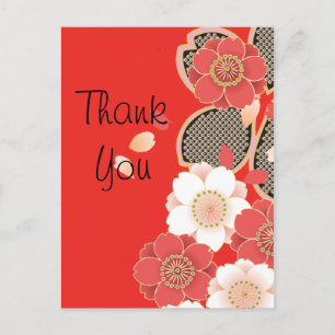 Red & White Sakura Japanese Kimono Postcard