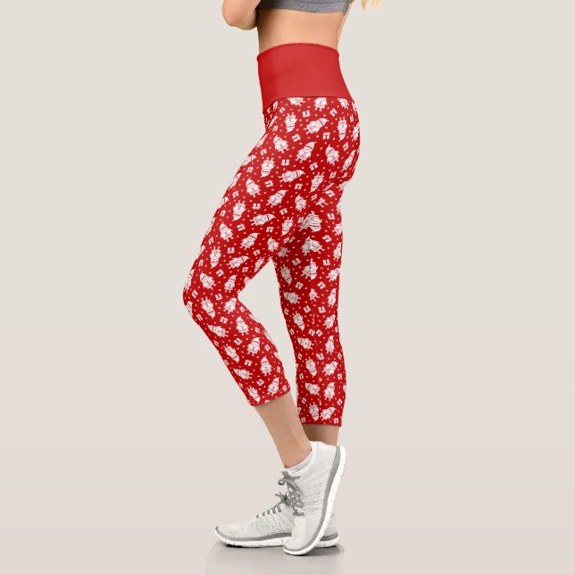 Red & White Santa Claus with Gifts Pattern Capri Leggings (Left)