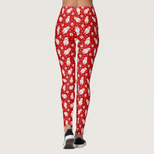 Red & White Santa Claus with Gifts Pattern Full Leggings