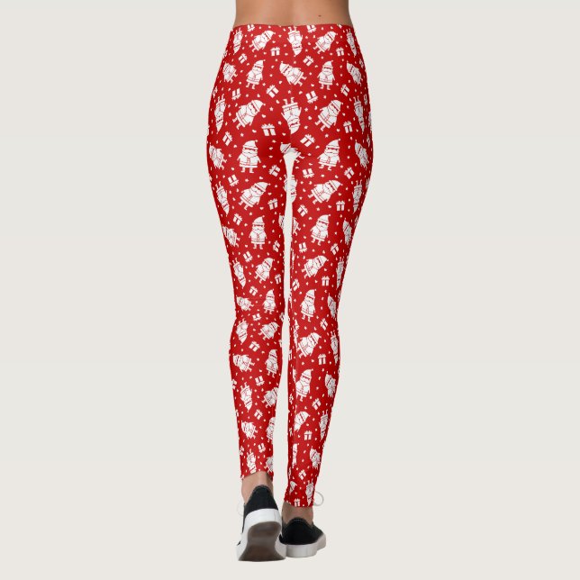 Red & White Santa Claus with Gifts Pattern Full Leggings (Back)