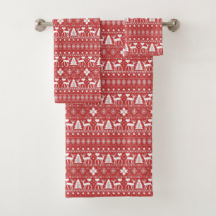 Red & White Scandinavian Nordic Festive Christmas Bath Towel Set