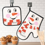 Red White Scarf Christmas Snowman Funny Face Smile Oven Mitt & Pot Holder Set<br><div class="desc">Red White Scarf Christmas Snowman Funny Face Smile Oven Mitt & Pot Holder Set.  Zazzle also offers matching mugs
Create your own Monogrammed Snowman template oven mitts. 
Our Personalised products are great gifts for any reason.</div>