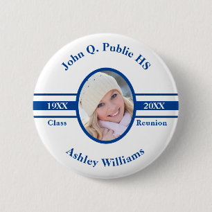 Red White School Class Reunion Photo Name 6 Cm Round Badge
