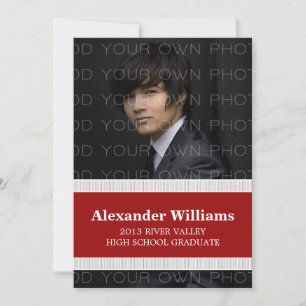 Red/White School Colour Stripes Grad Invite