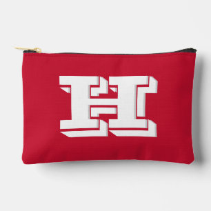 Red & White School Pride Color Style Monogram Accessory Pouch