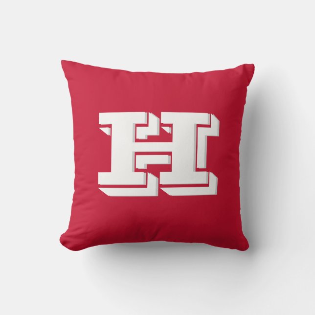 Red & White School Pride Color Style Monogram Cushion (Front)