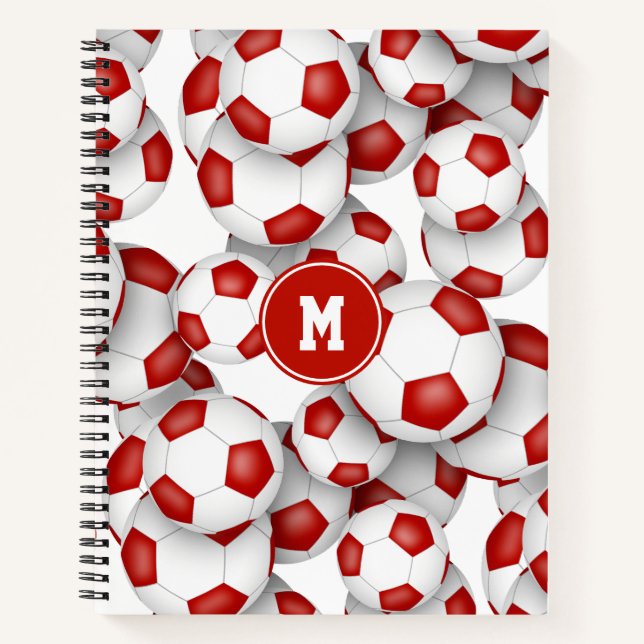 red white school team colours girls boys soccer notebook (Front)