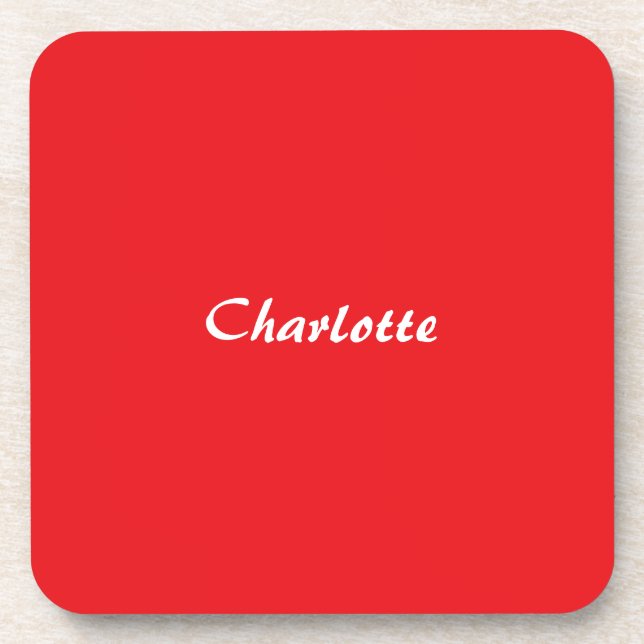 Red White Script Elegant Minimalist Modern Name Coaster (Front)