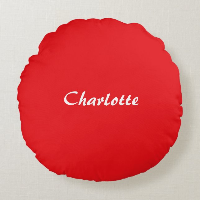 Red White Script Elegant Minimalist Modern Name Round Cushion (Front)