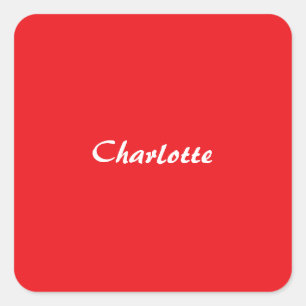 Red White Script Elegant Minimalist Modern Name Square Sticker
