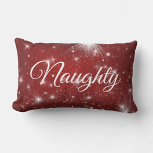 Red White Script Lettering Naughty or Nice Lumbar Cushion