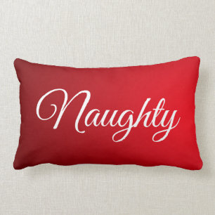 Red White Script Lettering Naughty or Nice Lumbar Cushion