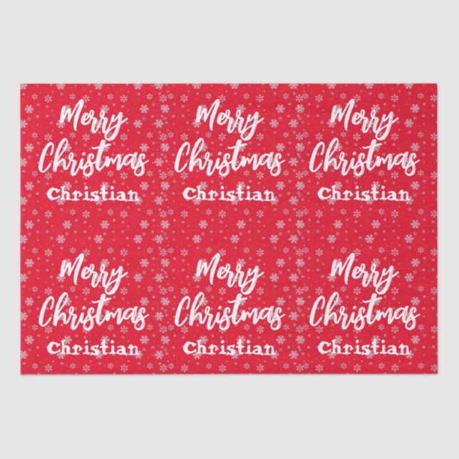 Red & White Script Trendy Modern Merry Christmas Tissue Paper (Front)