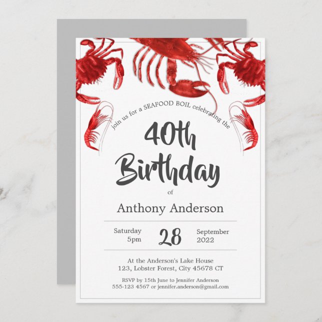 Red White Seafood Boil Custom Birthday Party Invitation (Front/Back)