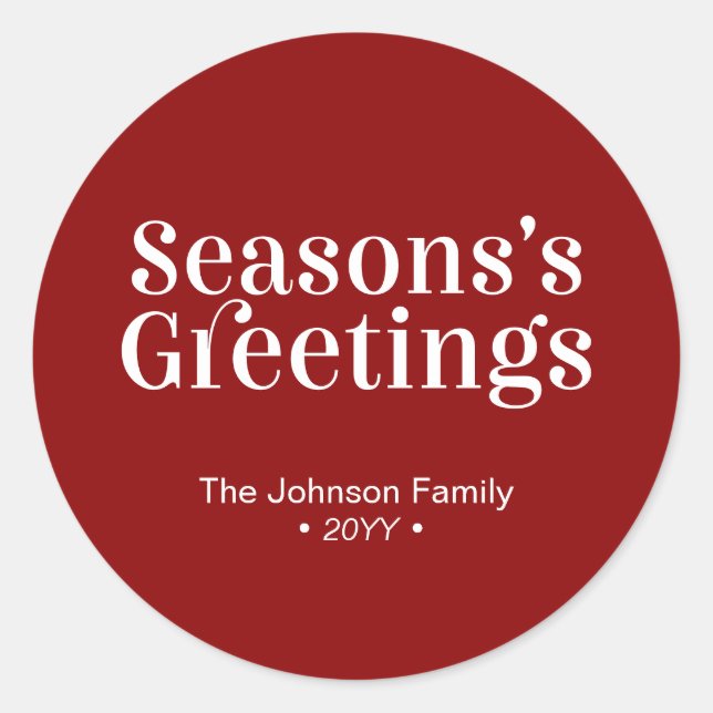 Red & White Seasons Greeting Christmas Holiday Cla Classic Round Sticker (Front)