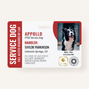 Red White Service Dog 2 Logos & Photo ID ID Badge