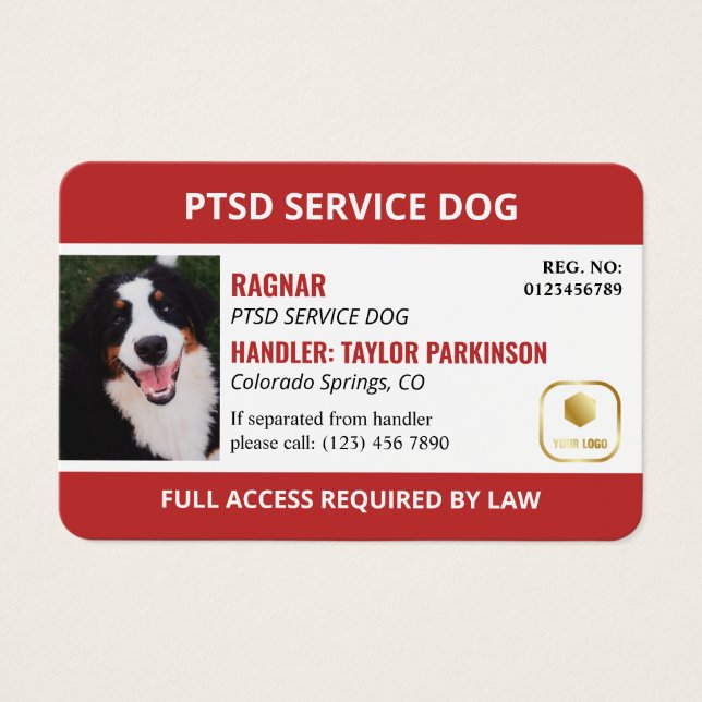 Red White Service Dog Logo & Photo ID (Front)