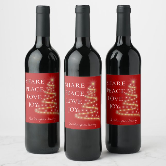 Red White|Share Peace Love Joy|Christmas Wine Label (Bottles)
