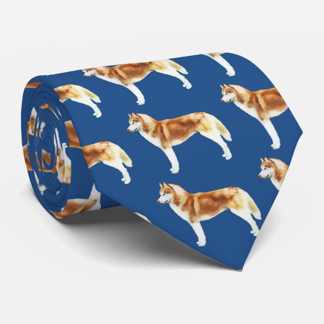 Red & White Siberian Husky Neck Tie (Rolled)