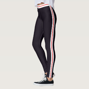 Red White Side Stripe Black Leggings Choose Colour