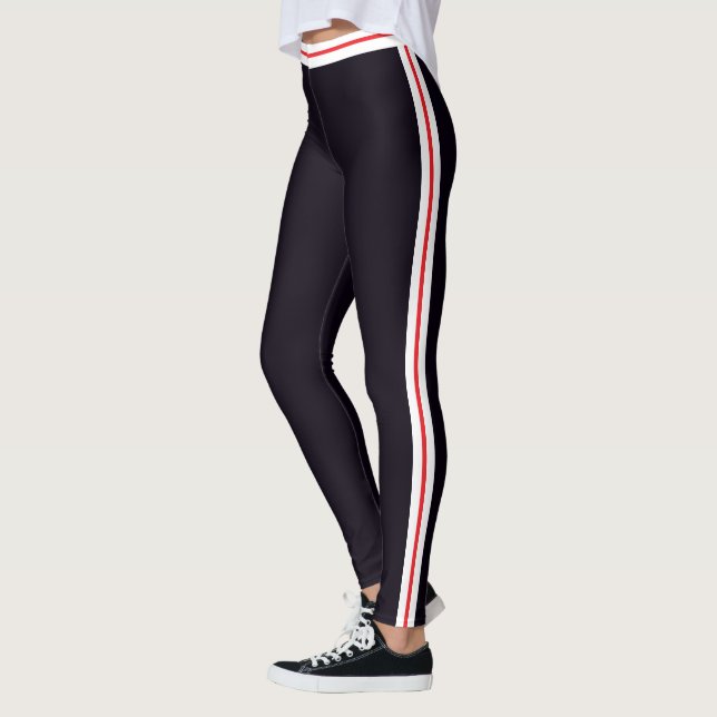 Red White Side Stripe Black Leggings Choose Colour (Left)
