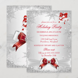 Red White Silver Winter Wonderland Holiday Party Invitation
