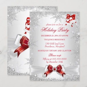 Red White Silver Winter Wonderland Holiday Party Invitation