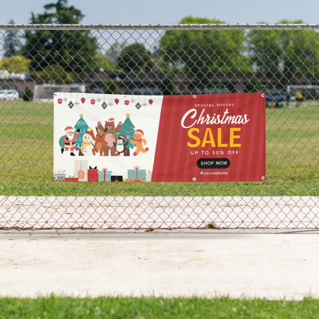 Red White Simple Christmas Sale Outdoor Banner (Insitu)