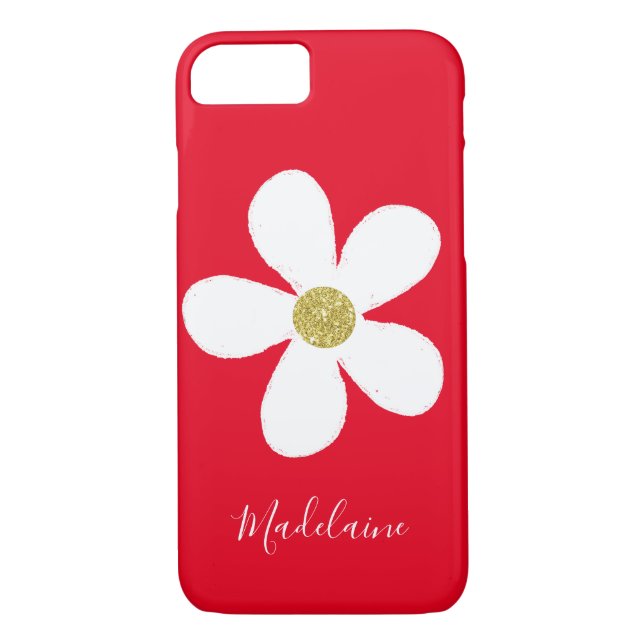 Red White Simple Daisy Gold Personal Case-Mate iPhone Case (Back)