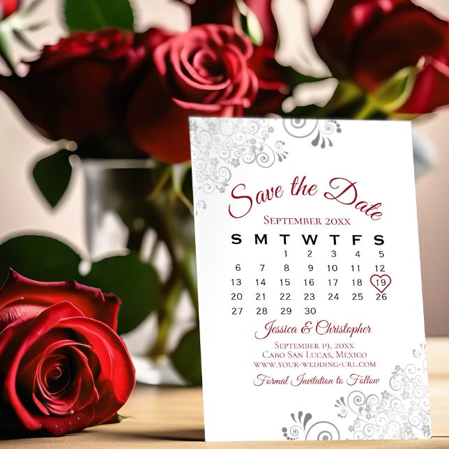 Red & White Simple Elegant Wedding Calendar Save The Date (Creator Uploaded)