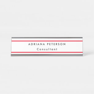 Red White Simple Legible Name Profession Desk Name Plate
