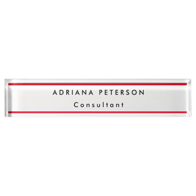  Red White Simple Legible Name Profession Nameplate (Front)
