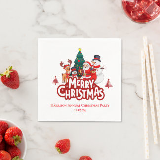 Red & White Simple Merry Christmas Napkin